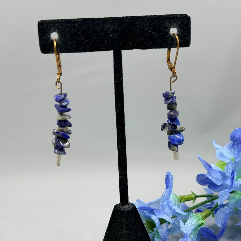 Genuine Lapis Lazuli Blue Stone Vintage Dangle Earrings
